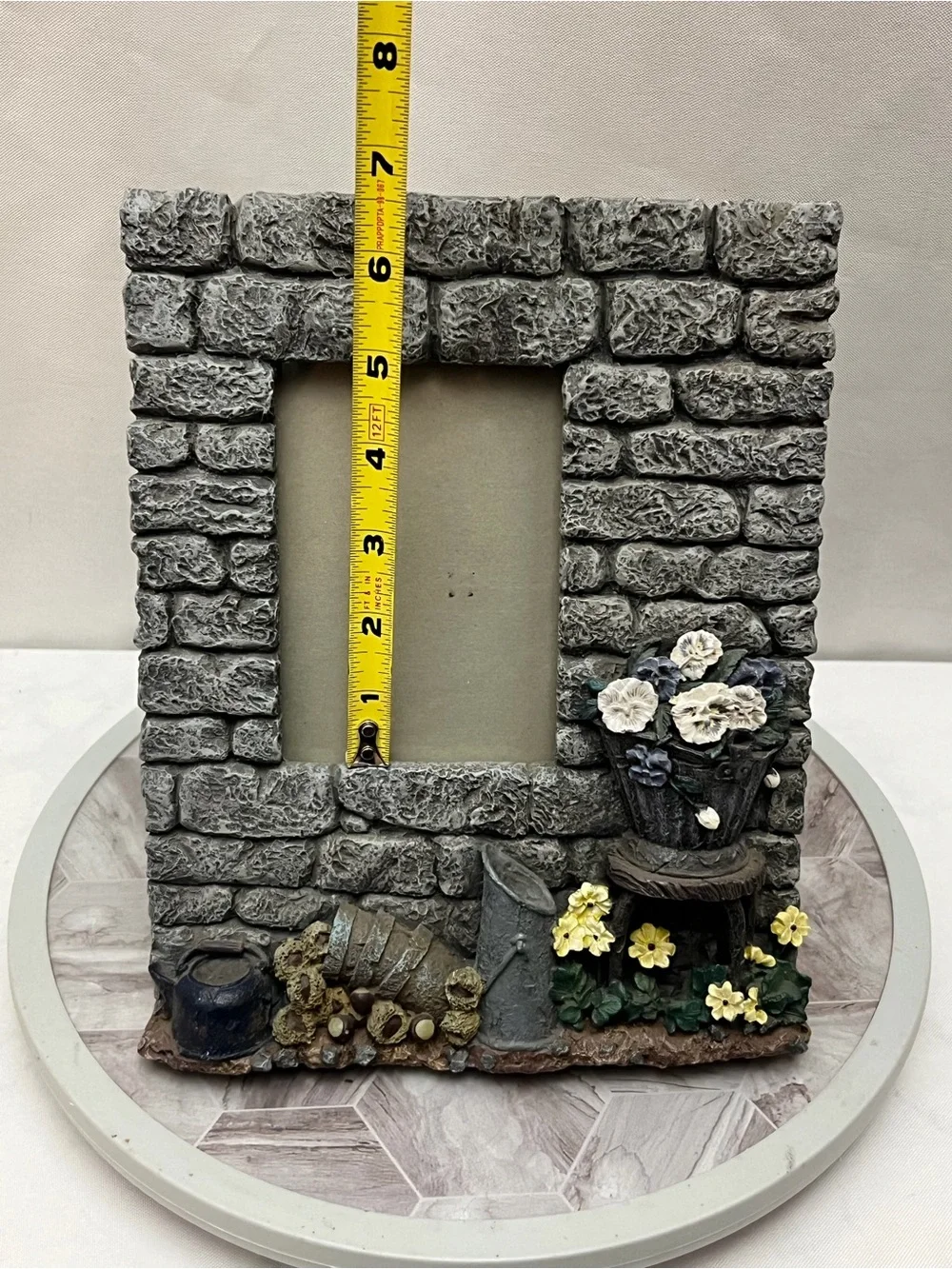 Rustic Stone Wall Garden Flower Pot 4x6 Picture Frame Cottage Decor